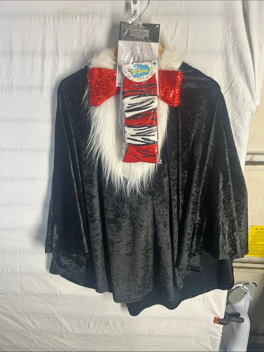 Dr. Seuss Black Kids Cape with White Faux-Fur Trim and Red Sequin Bow